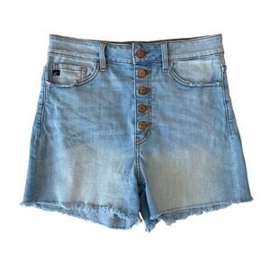 Kancan Light Wash Button Up Denim Cutoff Shorts - Large